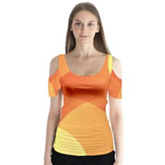 Abstract Orange Yellow Red Color Butterfly Sleeve Cutout Tee 