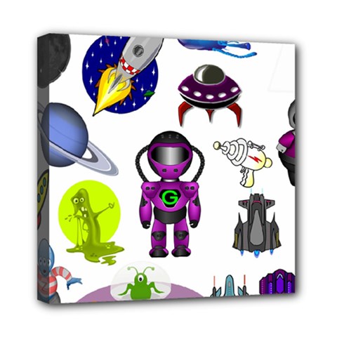 Space Clip Art Aliens Space Craft Mini Canvas 8  X 8  by Celenk