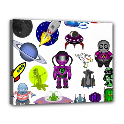 Space Clip Art Aliens Space Craft Canvas 14  X 11  by Celenk