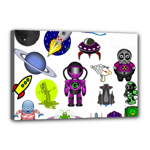 Space Clip Art Aliens Space Craft Canvas 18  X 12  by Celenk