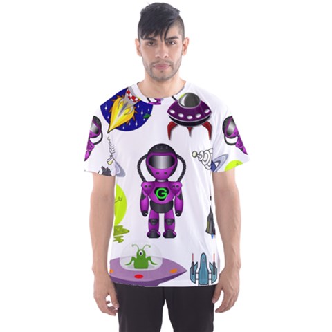 Space Clip Art Aliens Space Craft Men s Sports Mesh Tee by Celenk