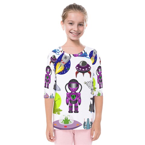 Space Clip Art Aliens Space Craft Kids  Quarter Sleeve Raglan Tee by Celenk