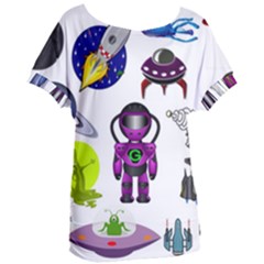 Space Clip Art Aliens Space Craft Women s Oversized Tee by Celenk