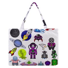 Space Clip Art Aliens Space Craft Zipper Medium Tote Bag by Celenk