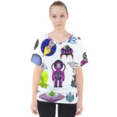 Space Clip Art Aliens Space Craft V-neck Dolman Drape Top