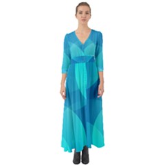 Abstract Blue Wallpaper Wave Button Up Boho Maxi Dress