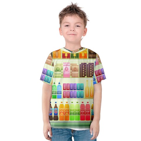 Supermarket Shelf Products Snacks Kids  Cotton Tee by Celenk