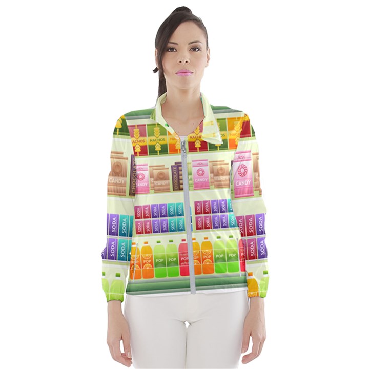 Supermarket Shelf Products Snacks Wind Breaker (Women)