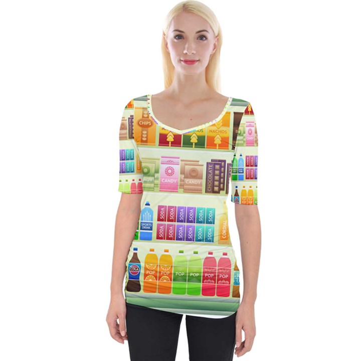 Supermarket Shelf Products Snacks Wide Neckline Tee