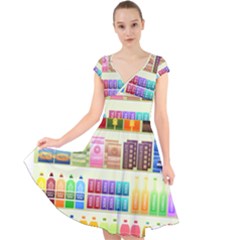 Supermarket Shelf Products Snacks Cap Sleeve Front Wrap Midi Dress