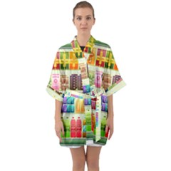 Supermarket Shelf Products Snacks Quarter Sleeve Kimono Robe by Celenk