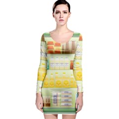 Supermarket Shelf Coffee Tea Grains Long Sleeve Bodycon Dress by Celenk