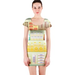 Supermarket Shelf Coffee Tea Grains Short Sleeve Bodycon Dress by Celenk