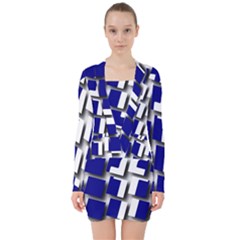 Facebook Social Media Network Blue V-neck Bodycon Long Sleeve Dress by Celenk