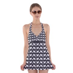 Heart Black Chain White Halter Dress Swimsuit  by Celenk