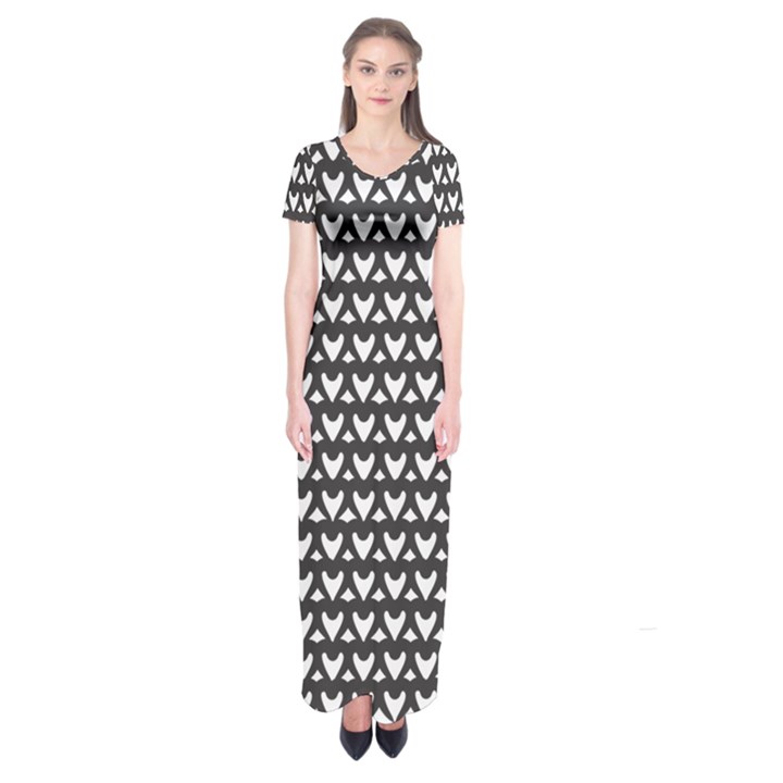 Heart Black Chain White Short Sleeve Maxi Dress