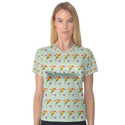 Birds Hummingbirds Wings V-neck Sport Mesh Tee by Celenk