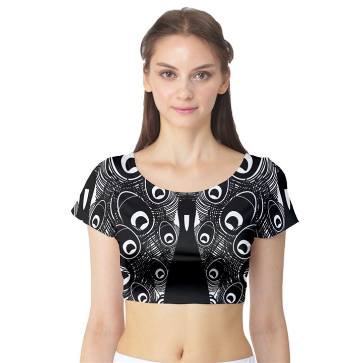 Peacock Bird Animal Feather Short Sleeve Crop Top