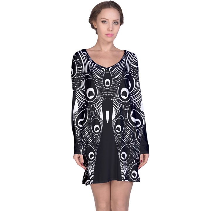 Peacock Bird Animal Feather Long Sleeve Nightdress