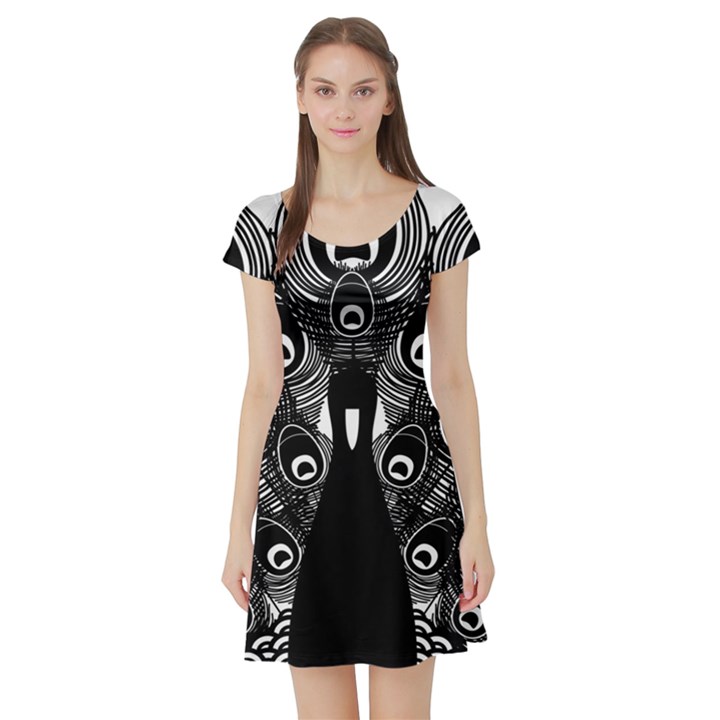 Peacock Bird Animal Feather Short Sleeve Skater Dress