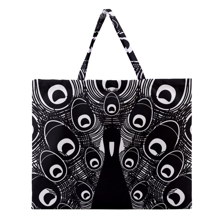 Peacock Bird Animal Feather Zipper Large Tote Bag