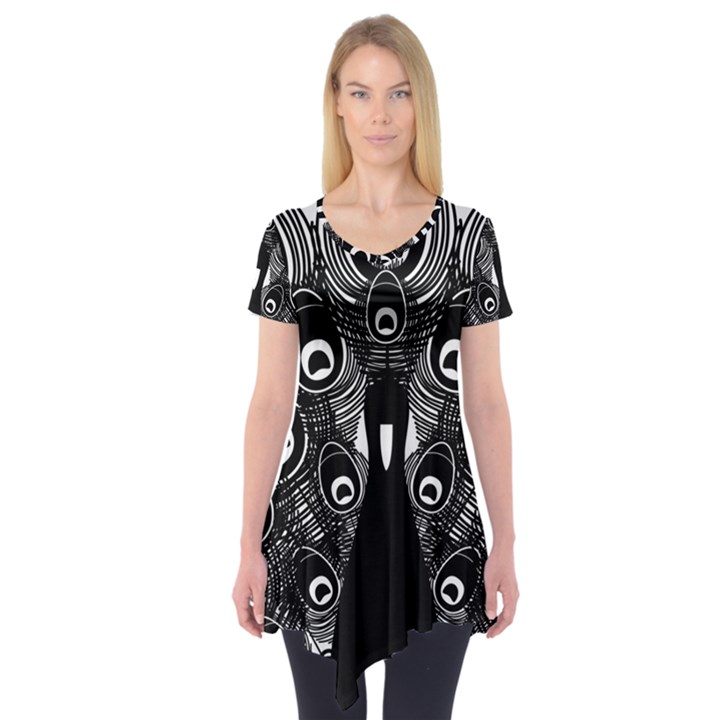 Peacock Bird Animal Feather Short Sleeve Tunic 