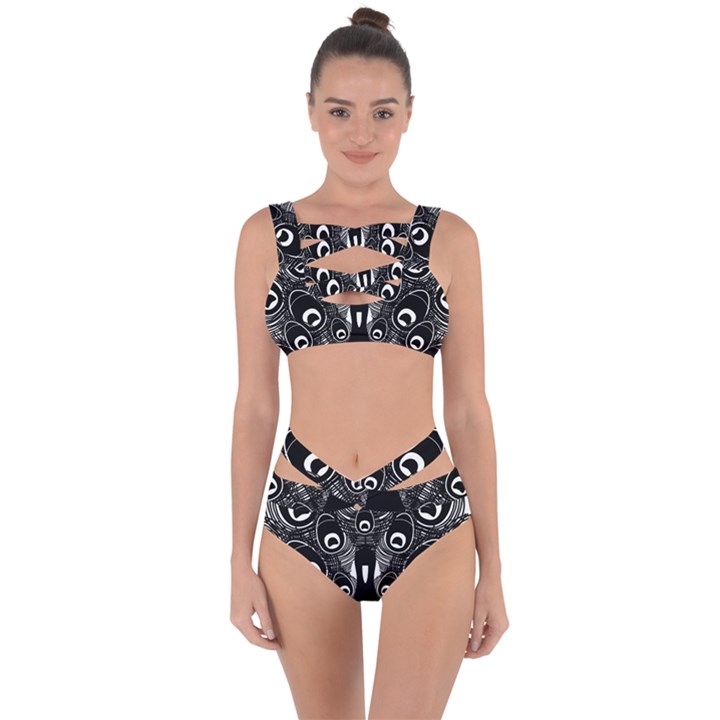 Peacock Bird Animal Feather Bandaged Up Bikini Set 