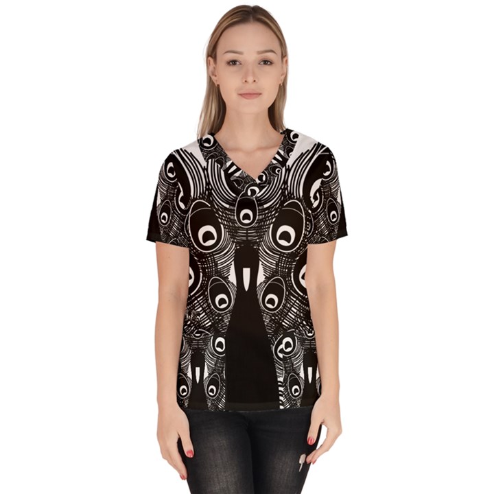 Peacock Bird Animal Feather Scrub Top