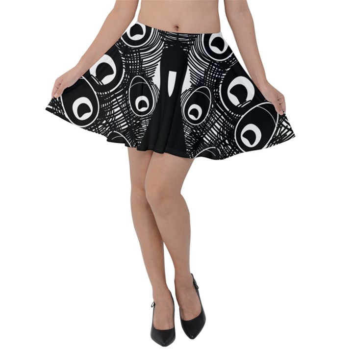 Peacock Bird Animal Feather Velvet Skater Skirt