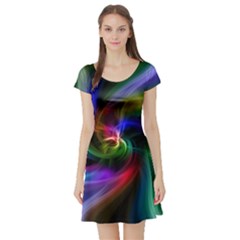 Peacock Bird Animal Feather Short Sleeve Skater Dress by Celenk