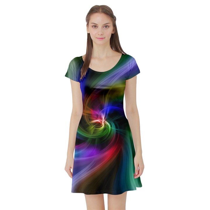 Peacock Bird Animal Feather Short Sleeve Skater Dress