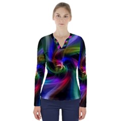 Peacock Bird Animal Feather V-neck Long Sleeve Top