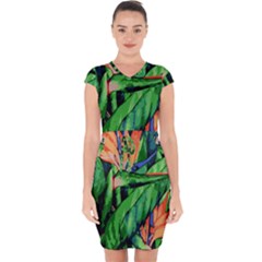 Flowers Art Beautiful Capsleeve Drawstring Dress 