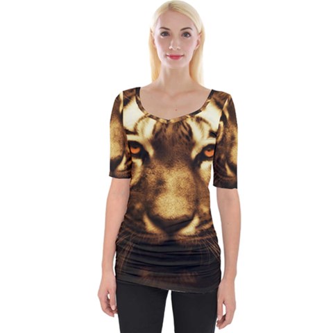 Cat Tiger Animal Wildlife Wild Wide Neckline Tee by Celenk