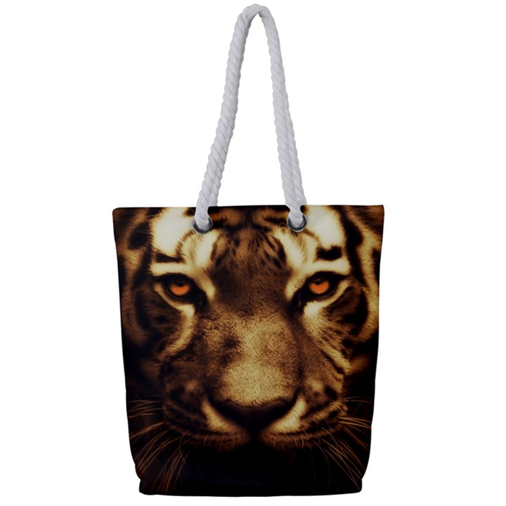 Cat Tiger Animal Wildlife Wild Full Print Rope Handle Tote (Small)