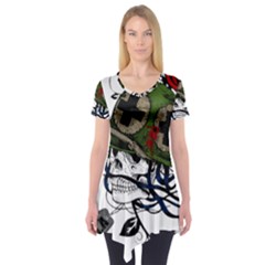 Skull Skeleton Dead Death Face Short Sleeve Tunic  by Celenk