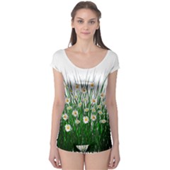 Spring Flowers Grass Meadow Plant Boyleg Leotard  by Celenk