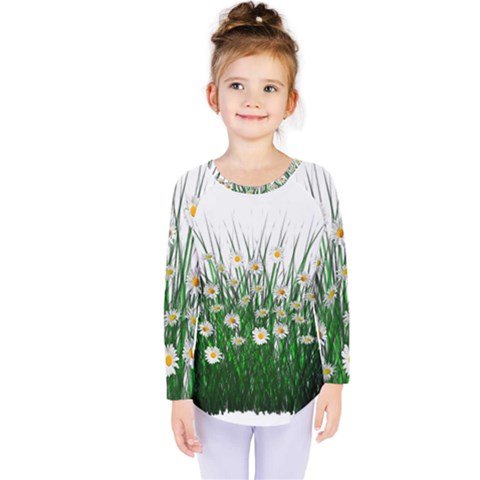 Spring Flowers Grass Meadow Plant Kids  Long Sleeve Tee by Celenk