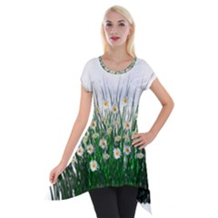 Spring Flowers Grass Meadow Plant Short Sleeve Side Drop Tunic