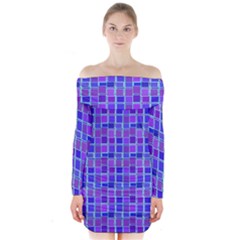 Background Mosaic Purple Blue Long Sleeve Off Shoulder Dress by Celenk