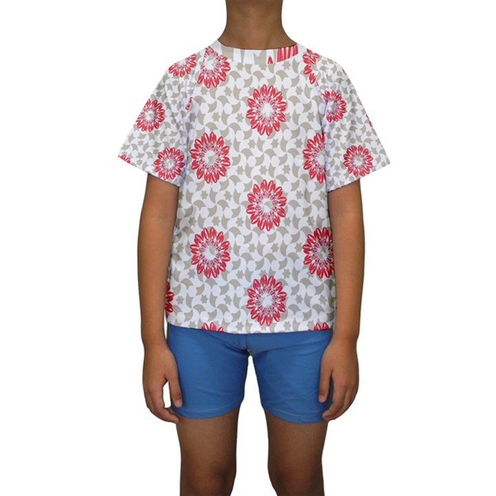 Stamping Pattern Fashion Background Kids  Short Sleeve Swimwear