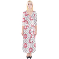 Stamping Pattern Fashion Background Quarter Sleeve Wrap Maxi Dress