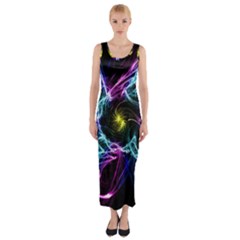 Abstract Art Color Design Lines Fitted Maxi Dress by Celenk