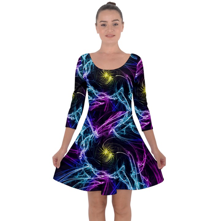 Abstract Art Color Design Lines Quarter Sleeve Skater Dress