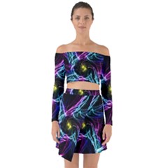 Abstract Art Color Design Lines Off Shoulder Top With Skirt Set