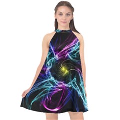 Abstract Art Color Design Lines Halter Neckline Chiffon Dress  by Celenk