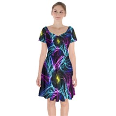 Abstract Art Color Design Lines Short Sleeve Bardot Dress by Celenk