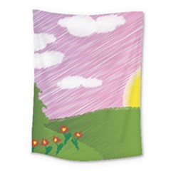 Pine Trees Sunrise Sunset Medium Tapestry by Celenk