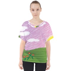 Pine Trees Sunrise Sunset V-neck Dolman Drape Top by Celenk