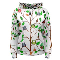 Tree Root Leaves Owls Green Brown Women s Pullover Hoodie by Celenk